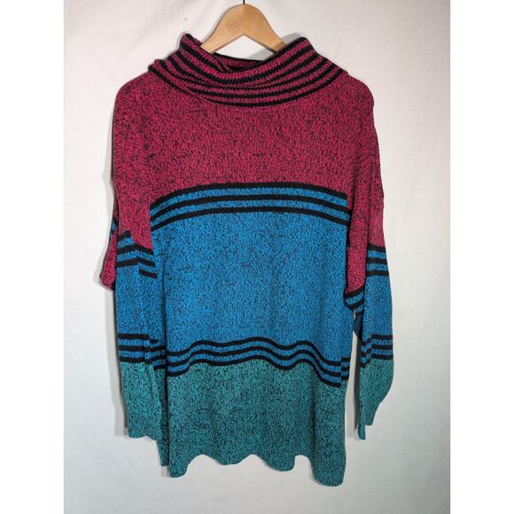 Stefano Worldwide Wmns Vtg Sweater Oversized Color Block Striped Sweater OSFA - Picture 1 of 7